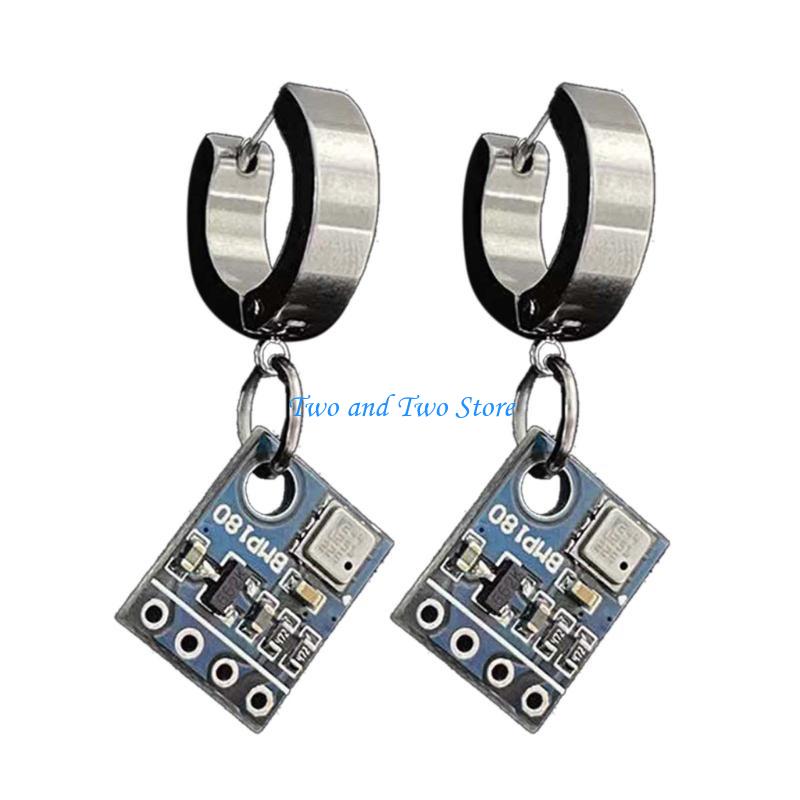 HX6F Colorful Circuit Board Earrings Stainless Steel Hoop Earrings For Men
