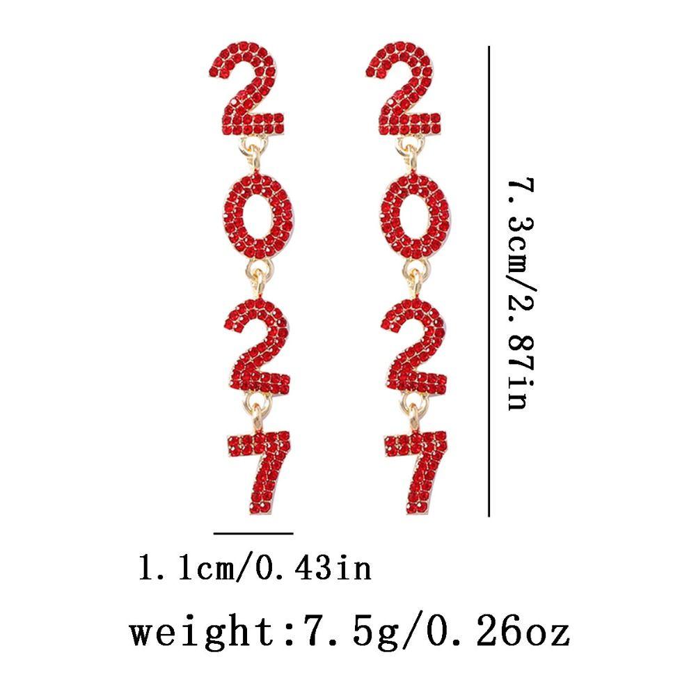 Zircon 2027 Digital Earrings Shiny Christmas Stud Earrings Elegant Happy New Year Earrings Daily