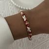 Romantic Enamel Flower Bracelet for Women Gold Color Vintage Dripping Oil Red Floral Hand Cuff Bangle Lady Party Travel Jewelry
