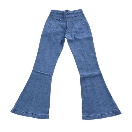 Women Jeans High Stretch Wide-Leg Pants Lace-up Button Zipper Fly