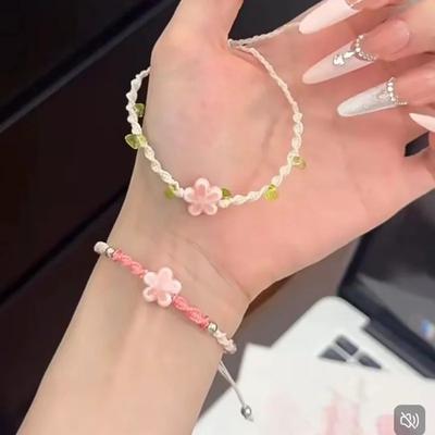 1PC Handmade Weaving Ceramic Beading Lucky Flower Bracelet for Women Minimalist Adjustable Bracelet Charming Party Jewelry Gift