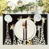 4 stuks Giraf Placemats, Imitatie Linnen Materiaal, Rechthoekig, Handwasbaar, 30,48 x 45,72 Inch, Geschikt voor Restaurant, Keuken, Feest, En Huis