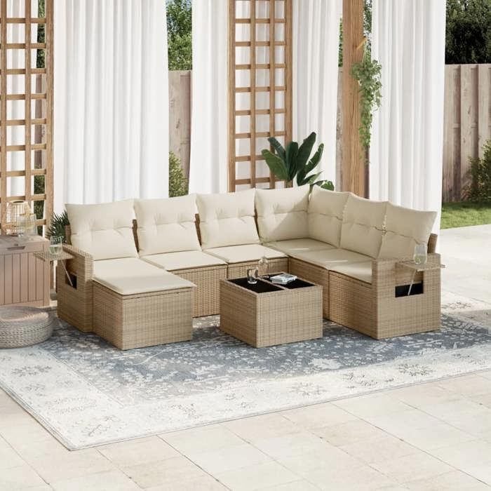 VidaXL Salon de Jardin avec Coussins 8 pcs, Canapés de Terrasse, Ensemble de Meubles de Patio, Mobilier d'Extérieur, Beige 3220507
