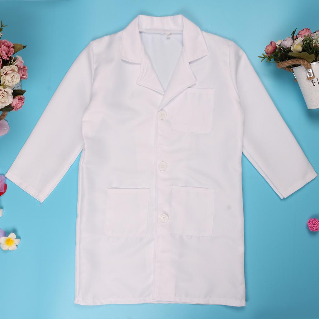 Kids Boys Girls White Long Sleeves Lab Coat Uniform Doctor Surgeon Cosplay Costume Fancy Party