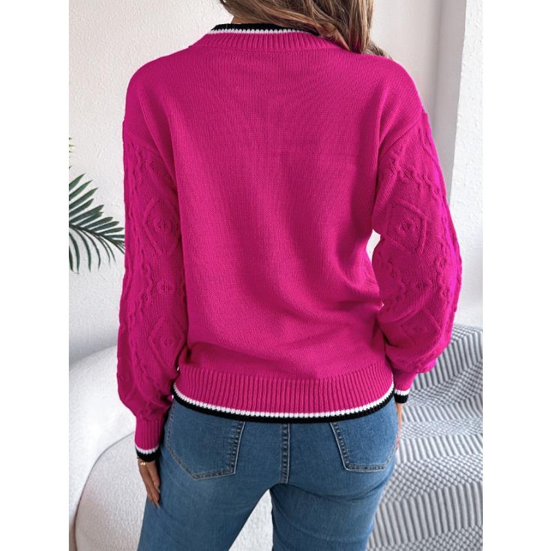 Autumn and Winter Women's Casual Color Blocking Twist Long Sleeve Pullover Sweater