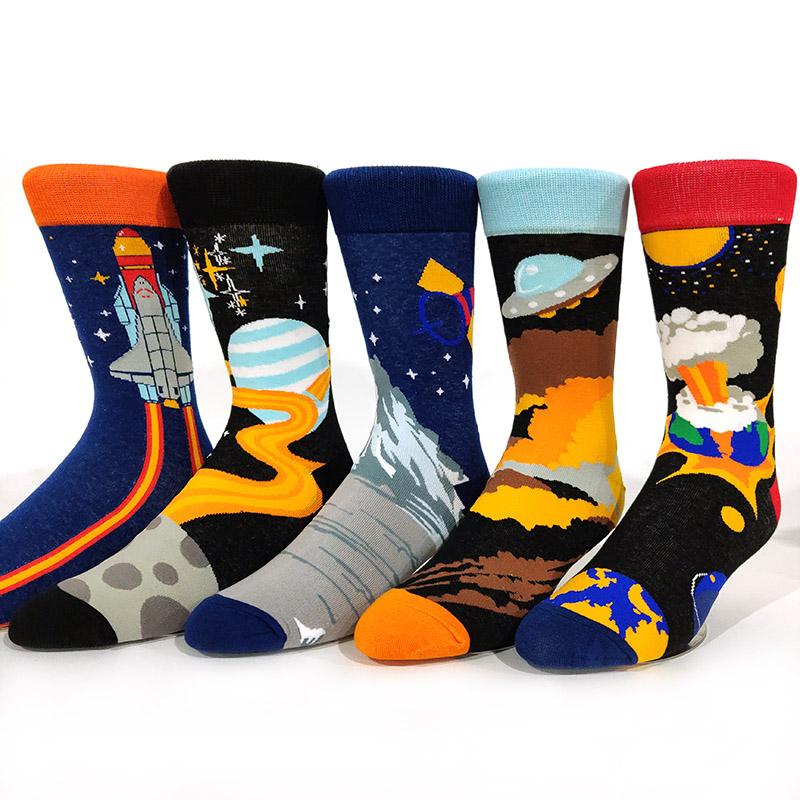 5 Pairs/Pack Men Funny Socks Casual Hip Hop Creative Cartoon Novelty Calcetines Hombre Street