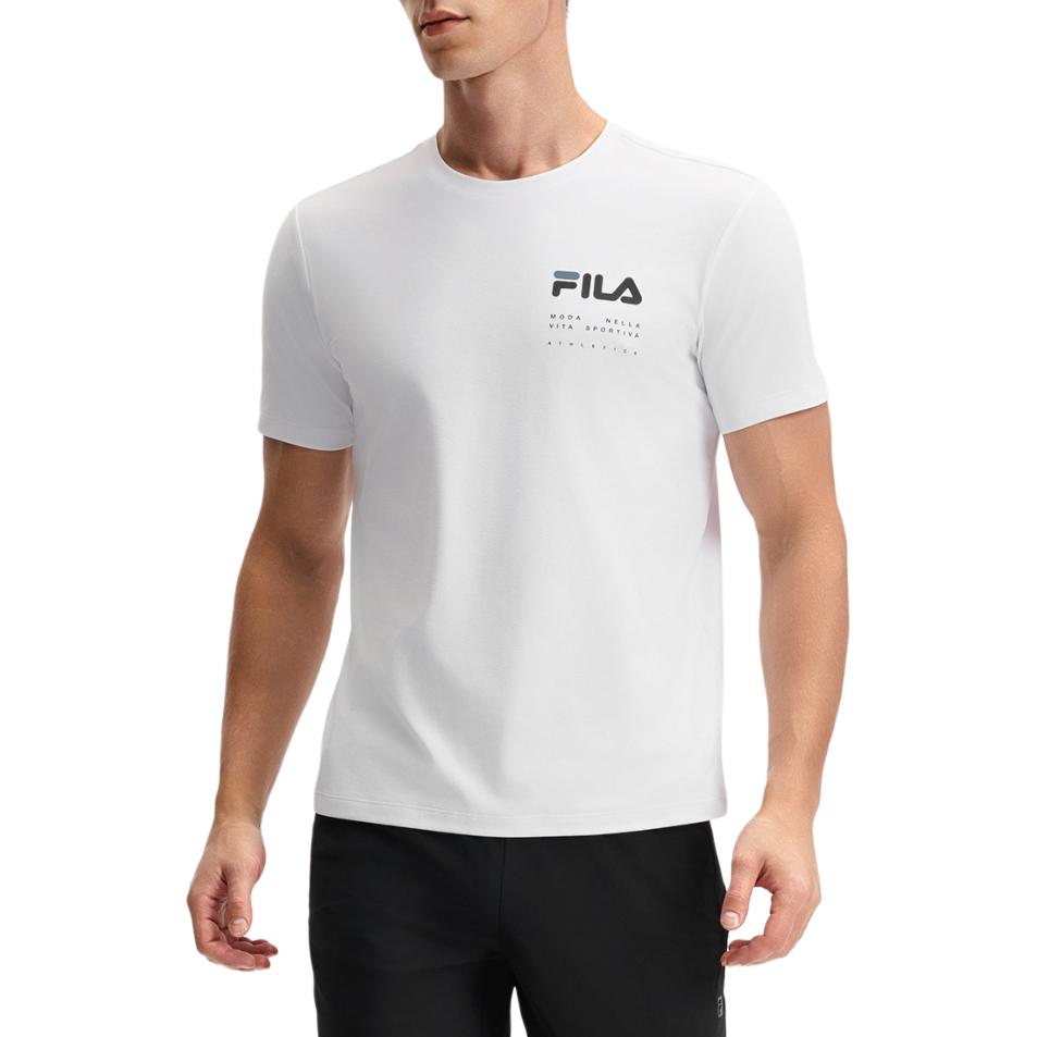 FILA Fitness Comfortable Breathable Fashion Knitted Short Sleeve T-Shirt Men Tops Jade-White A11M521106F-WT