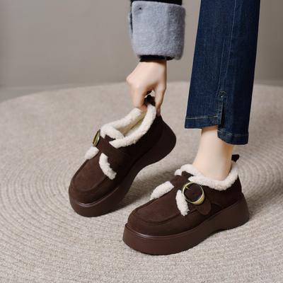 Cotton Shoes Women Autumn and Winter Velvet Warm Round Buckle One Pedal Thick Sole Women