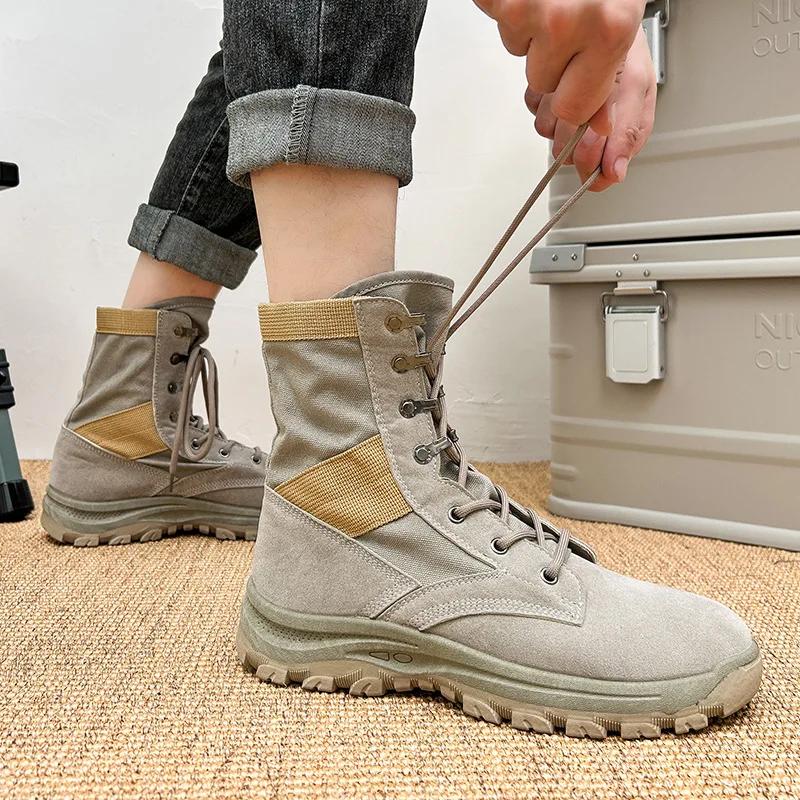 Fashion Outdoor Hiking Boots for Men Winter Ankle Boots Men New Canvas Shoes Lace-up Casual Boots Men Cow Suede High-top Tooling Shoes