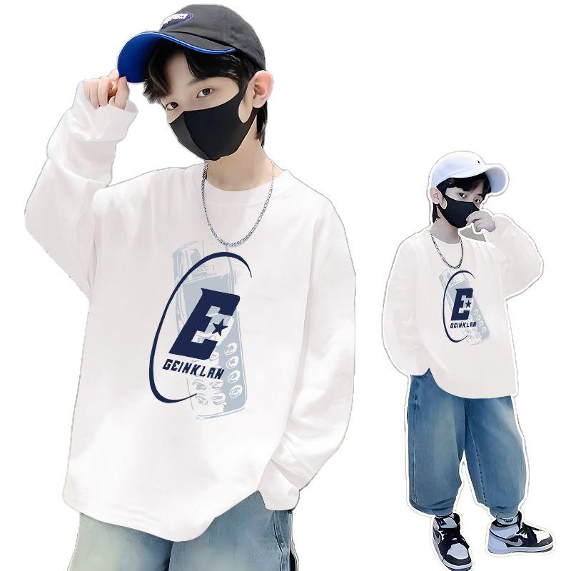 Trendiges Herbst-Baumwoll-Langarmshirt für Jungen - Lässiger lockerer Schnitt mit stylischem Buchstabenaufdruck