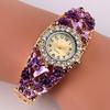 Dameklokke Skinnende Rhinestone Blomst Sommerfugl Dekor Utsparing Fargematching Rustfritt Metall Dekorativ Kvartsverk Rund Skive Armbåndsur