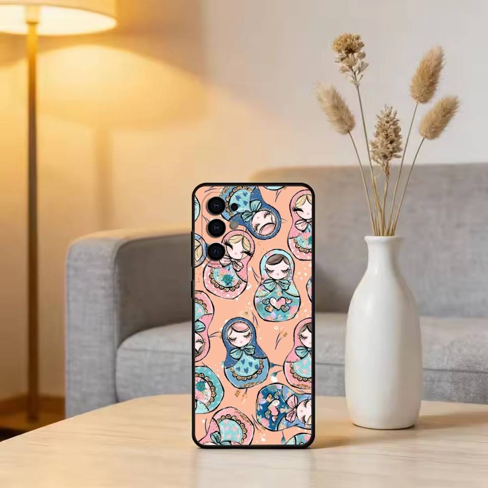 Adorable Russian Folk Art Doll Phone Case For Samsung S25,S24,S21,S22,S23,S30,Ultra,S20,Plus,Fe,Soft Silicone Black Cover