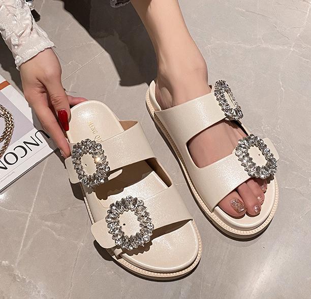 

Модные роскошные шлепанцы с пряжкой из стразов, женские туфли на толстой подошве, женские повседневные шлепки, уличные шлепанцы, серебристые пляжные сандалии 2025 4.5