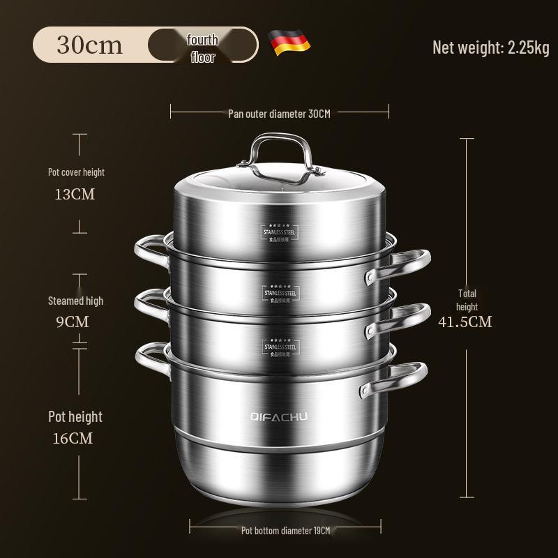 Vaporiera a tre strati in acciaio inossidabile: Multifunzionale, Grande Capacità per Cucine a Induzione e a Gas