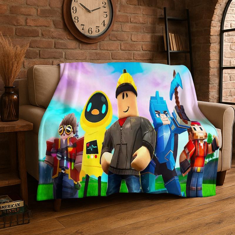 

Cartoon R-Robloxs Game Gamer Flannel Blanket Soft Warm Throw Blanket for Bedroom Living Room Bed Travel Camping Picnic Gift 75x90cm