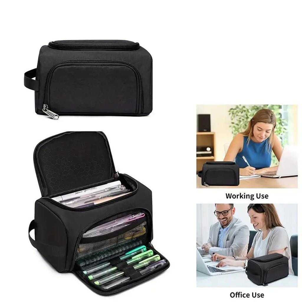 Extra-large Multi-purpose Pencil Case Durable Polyester Spacious Organizer For School Supplies & Makeup Portable Design Forteens