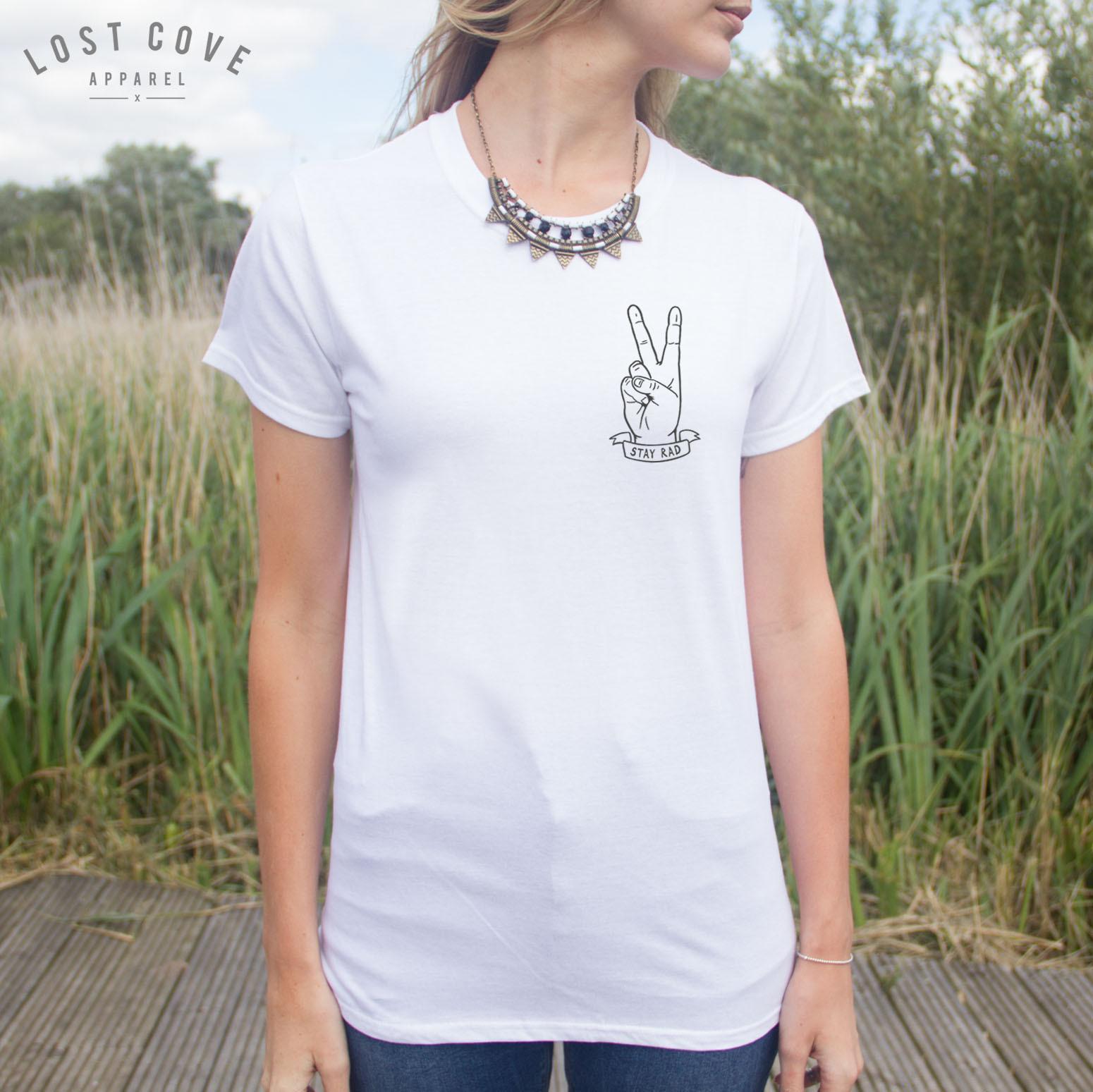 Stay Rad T-shirt Peace Hipster Deuces Grunge Surf M