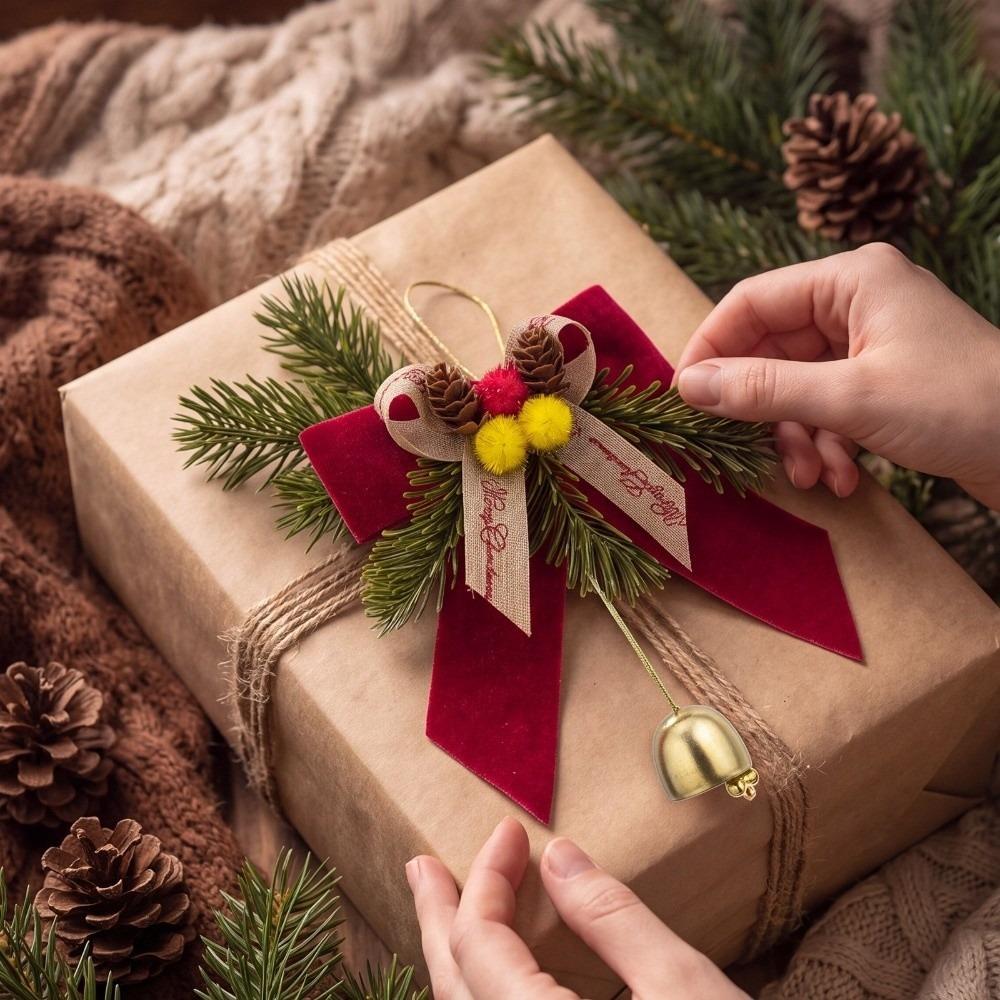 Pine Needle Decor Christmas Bow Ornament Velvet Xmas Tree Hanging Charm Mall Scene Layout