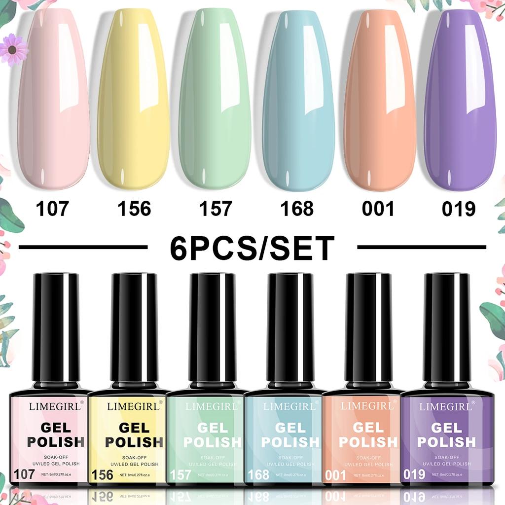 LIMEGIRL 6Pcs Gel Nail Polish Set Christmas UV Nail Polish Semi-Permanent Soak Off UV LED Varnish Nail Art Gel Kit