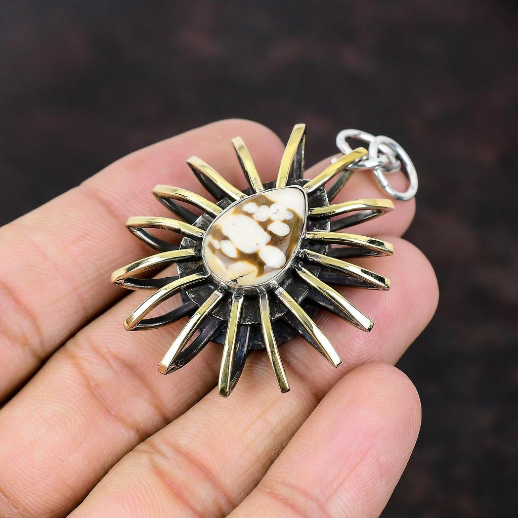 Peanut Wood Jasper Pendant Handmade Cage Pendant 925 Sterling Silver Pendant Elegant Gemstone Jewelry 18K Gold Plated Pendant Gift For Women