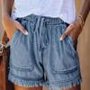 Women's Elastic Waist Tassel Denim Shorts