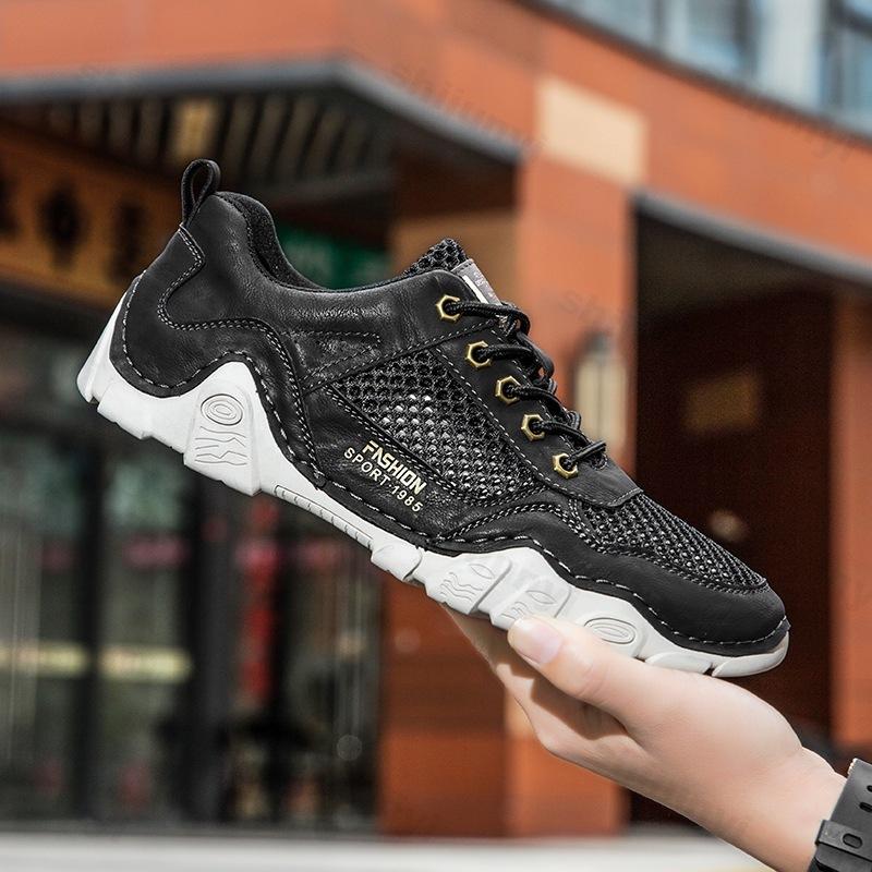 Fashion 2025 New Outdoor Men's Fashion Trend Lace-up Shoes Summer Mesh Breathable Casual Comfortable Lightweight Hiking Flat Sneakers