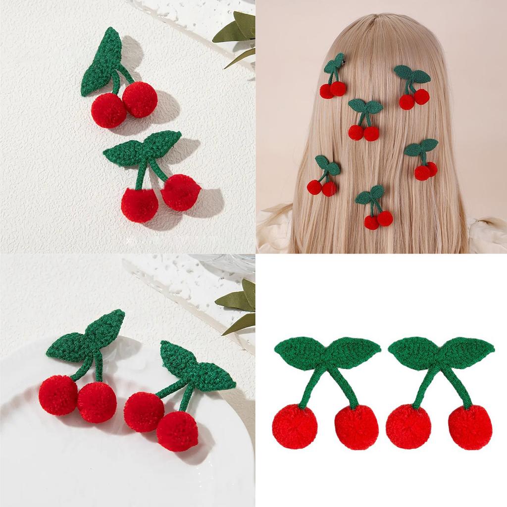 2Pcs Elegant Plush Cherry Hair Clip For Women Nonslip Barrettes Fashion Hairpin For Daily Use And Special Occasion