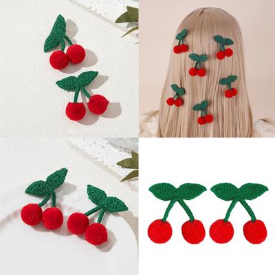 2Pcs Adorable Cherry Shaped Hair Accessories Practical Metal Base With Plush Finish Hair Clip For Casual Parties Work