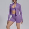 Seamless Solid Color Tight-fitting High-elastic Back Shorts Three-piece Sports Running Fitness Yoga Clothing Set
