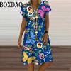 3D Butterfly Pattern Dress For Summer 2024 Women Clothes Oversized Fashion Short Sleeve Flower Print Dress Casual V-Neck Dresses