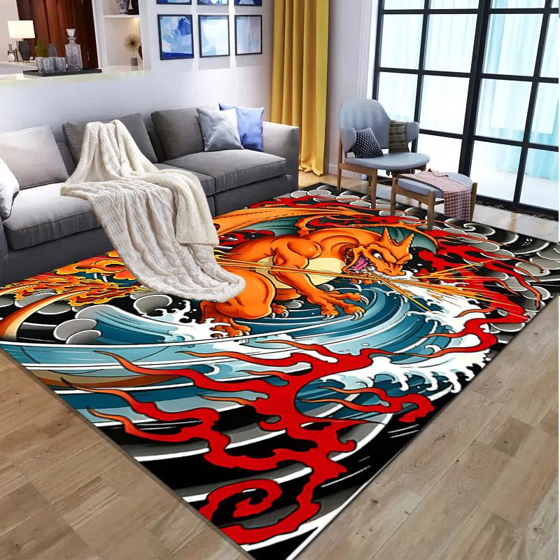 Charizard VS Blastoise Pattern Rug, Indoor/Outdoor Mat, for Picnic, Gameroom, Bedroom, Office, Living Room, Home Decor Carpet, Birthday Gift