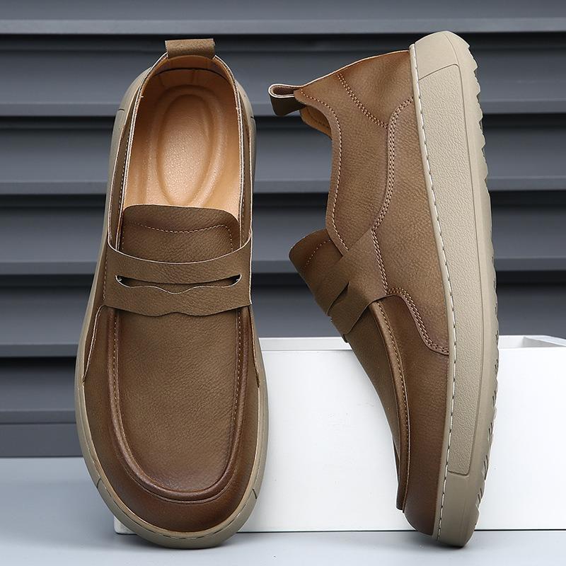 Leather men's shoes spring new one-pedal shoes men's breathable retro versatile casual leather shoes men's trend