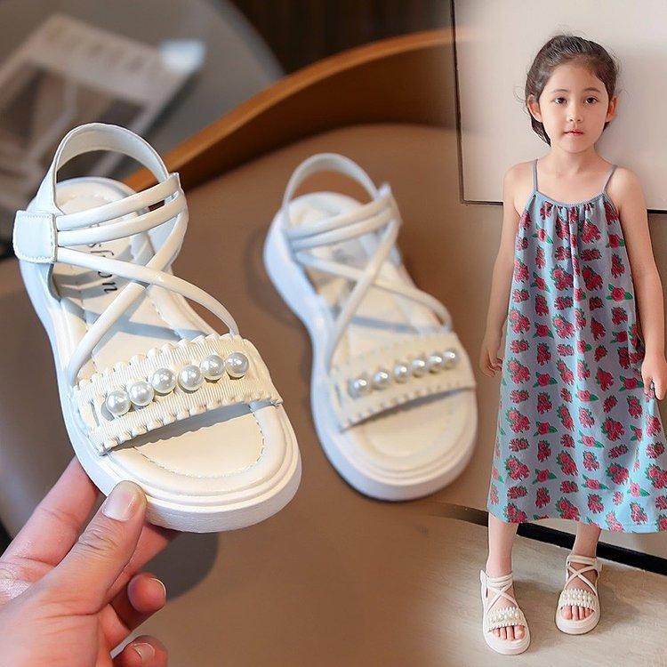 Girls Sandals 2025 Summer New Little Girl Little Princess Roman Shoes Children Soft Sole Korean Version of Beach Shoes
