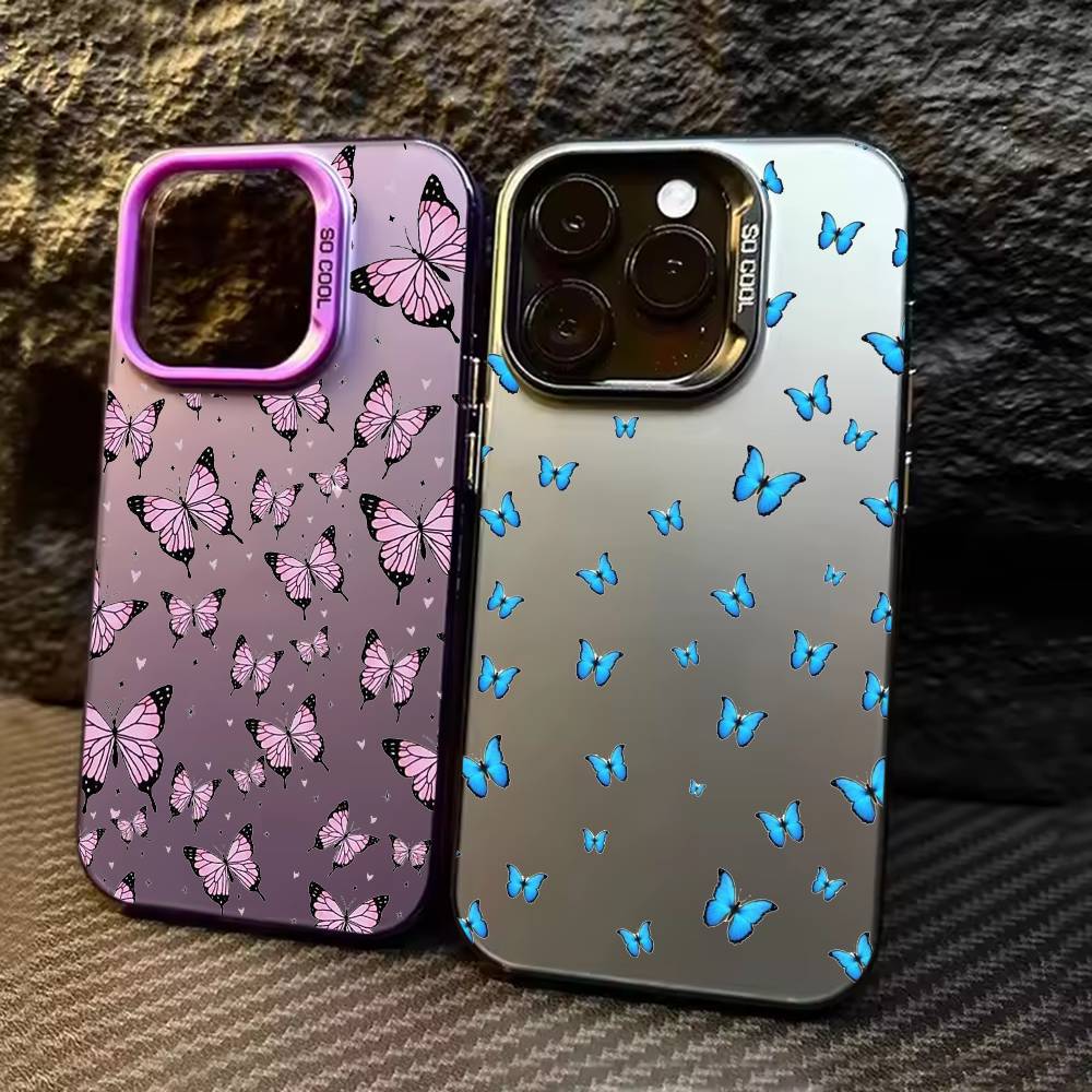 Cartoon Beatiful Butterfly Phone Case For iPhone 17 16 15 14 13 12 11 Pro Max Plus Silver candy Matte Cover