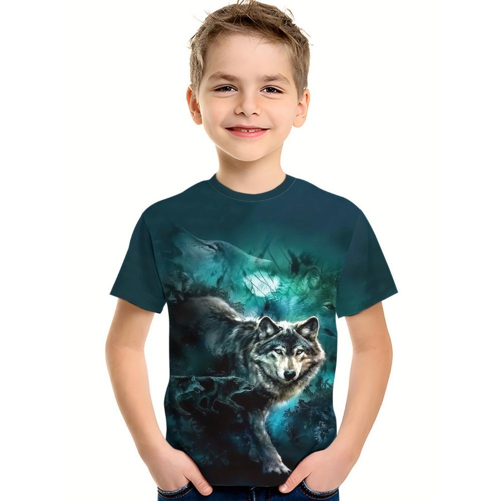 

Kids Cool Wolf Pattern Boys Short-Sleeve T-Shirt Summer New Round Neck Trendy Cool Top 120