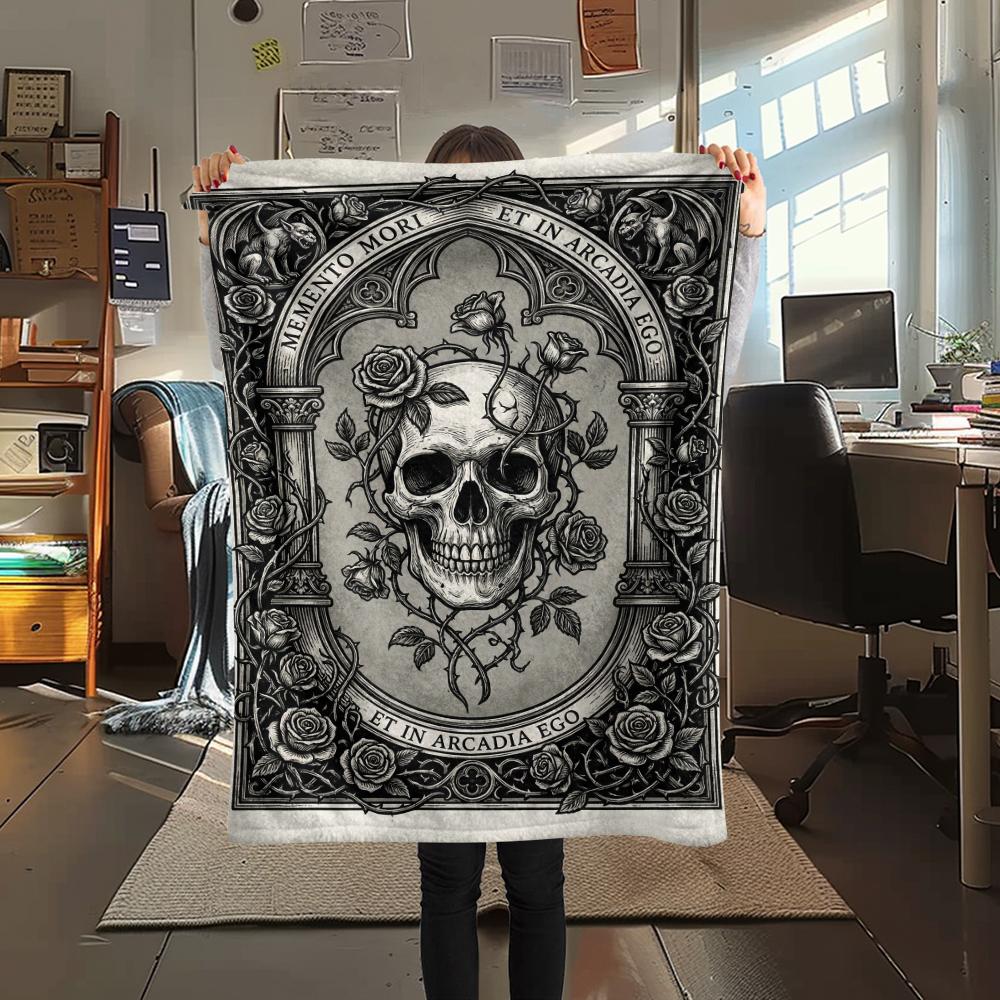 Skull Gothic Print Flannel Blanket, High Quality Comfortable for All Seasons, Home Decor, Warmth and Comfort, Perfect for Christmas Gifts102