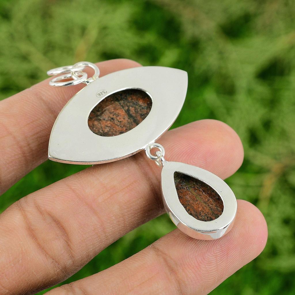 Grass Garnet Gemstone Sterling Silver Artisan Handcrafted Boho Pendant Jewelry