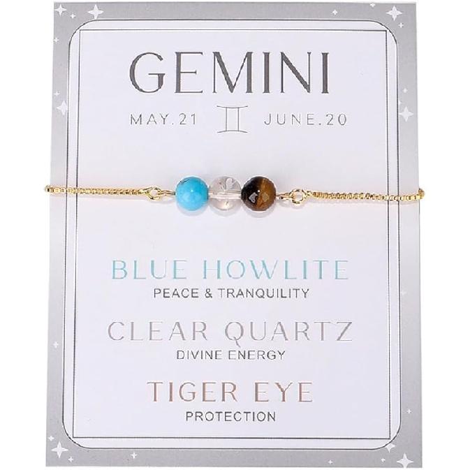 COLORFUL BLING Zodiac Bead Bracelets Healing Crystal 12 Constellation Natural Stone Chakra Stretch Adjustable Bracelets Birthstone Anxiety Relief