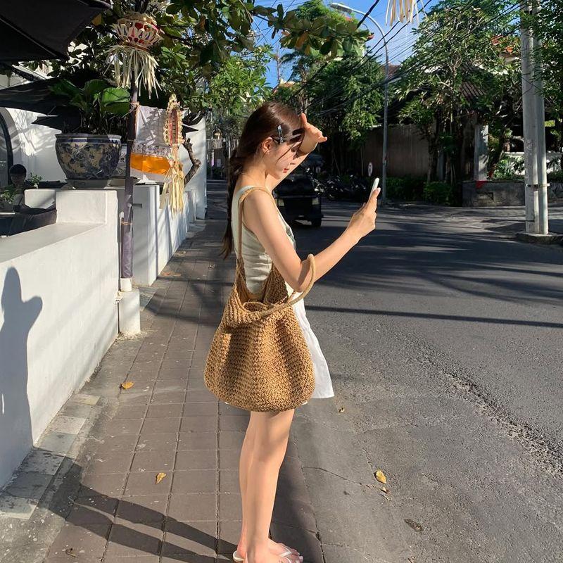 

Пляжная соломенная сумка в стиле бохо, сумка-тоут через плечо для женщин Khaki