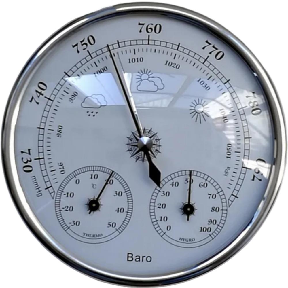 

High Quality Precision Aneroid 128mm 3in1 Barometer With Thermometer and Hygrometer Humidity Tester Meter Outdoor Fishing Tool срібний