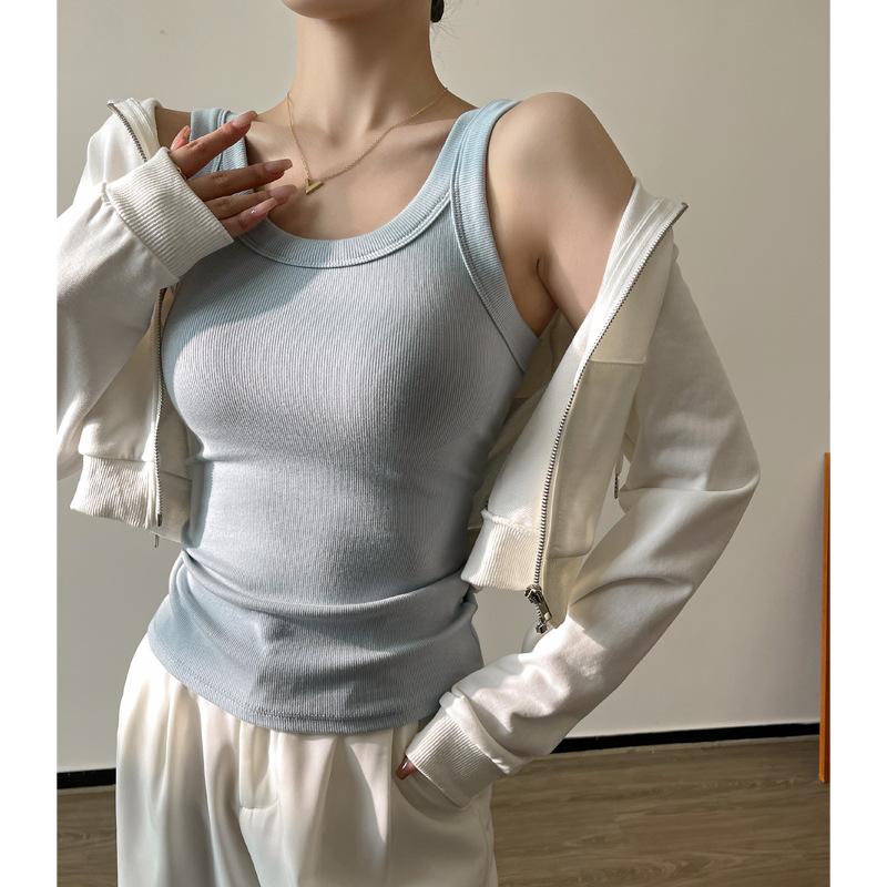

White round neck design sling small vest women s breast covering can be worn outside casual versatile sleeveless basic top xxl (suitable for weight 60-70kg) синій