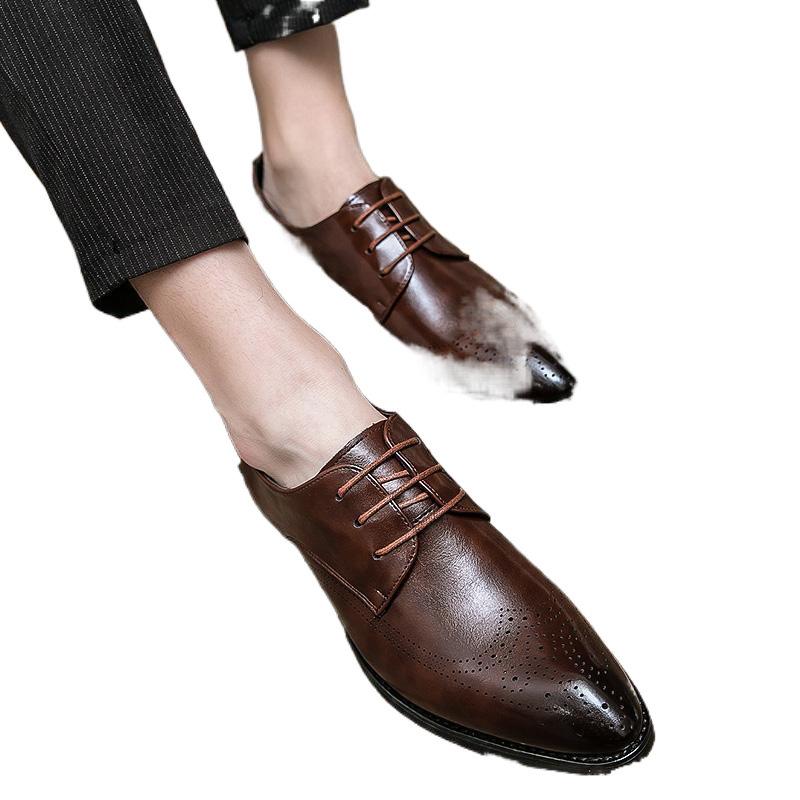 2025 British style leather shoes men's trend engraved business casual shoes hairstylist platform young men's small leather shoes