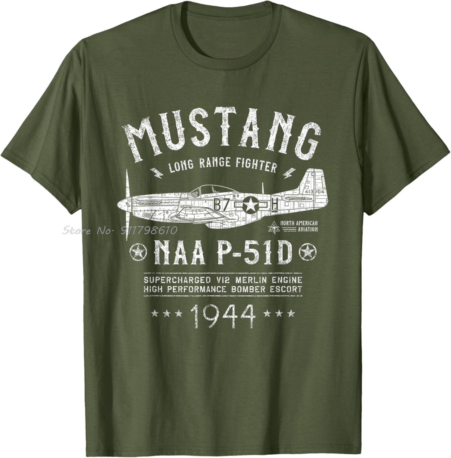 

P-51 Mustang North American Aviation P51 Fighter Plane Oversized T-shirt Casual Cotton Tshirt Unisex Tops Tee Men s Clothing S разноцветный