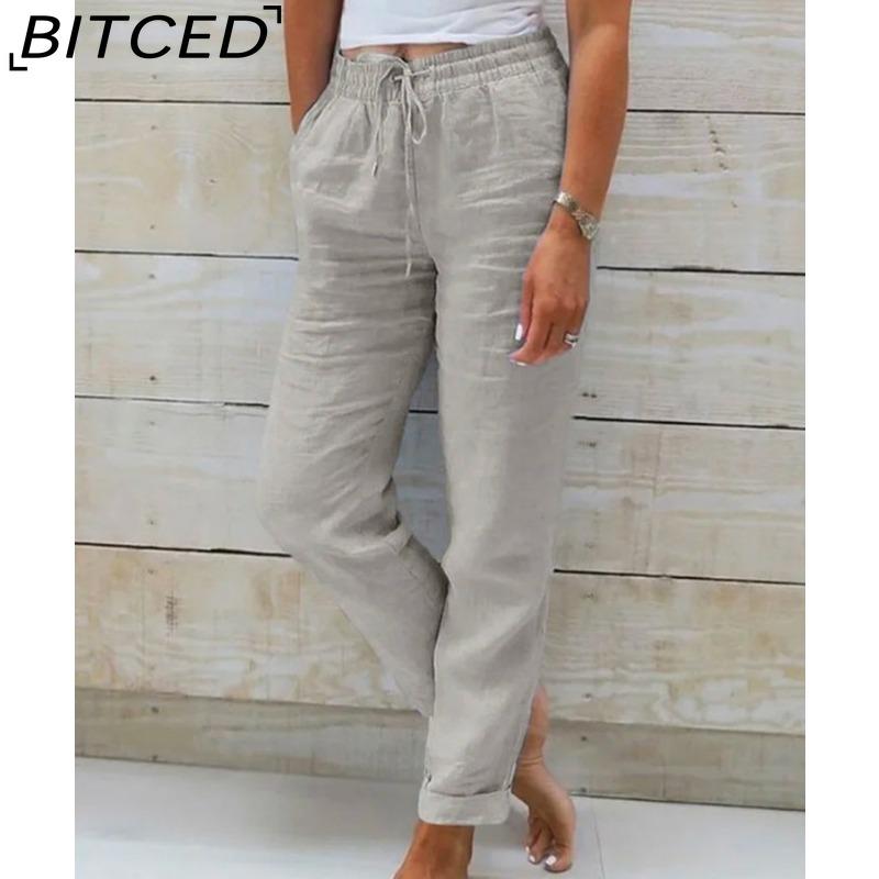 BITCED Damen Sommer Weitbein Elastischer Bund Hose Neun Punkte