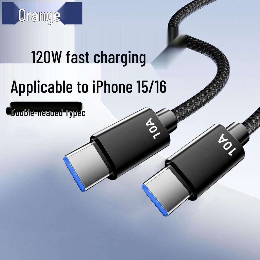120W Braided Dual Type-C Fast Charging Cable for Apple 15/16 and Huawei Laptops