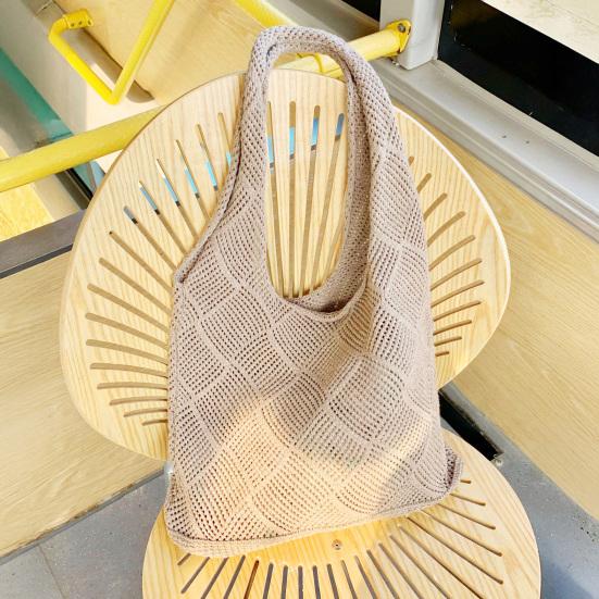 Dámská pletená taška přes rameno s velkou kapacitou, ležérní taška, jednobarevná dutá taška přes rameno pro každodenní výlety, nákupy, školu