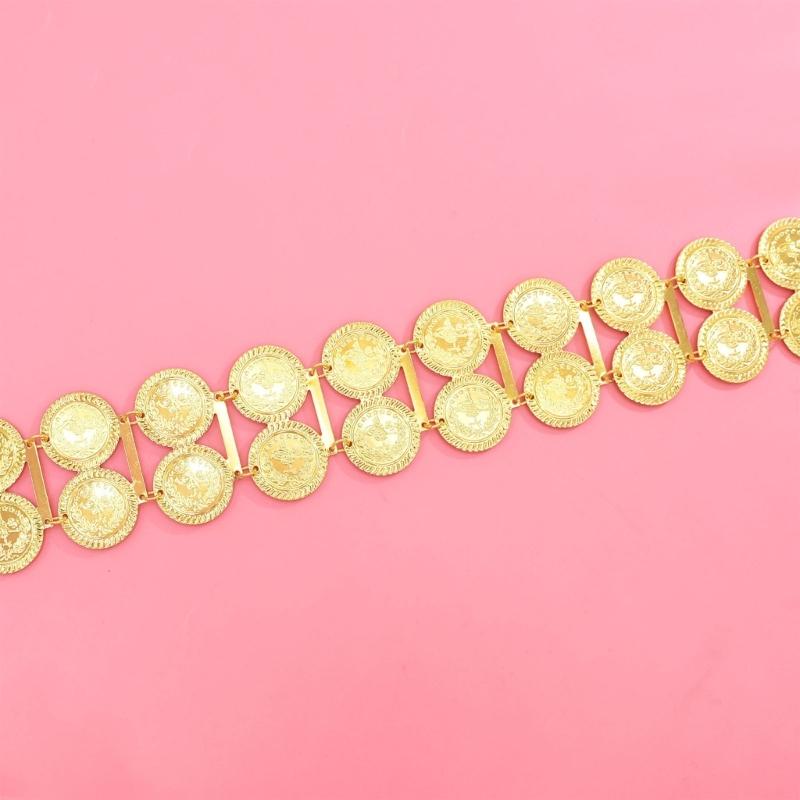 Gold Tone Coin Disc Waist Chain Belt for Women, Layered Metal Waist Accessory with Adjustable Closure for Dresses, Parties, and High Waist Looks