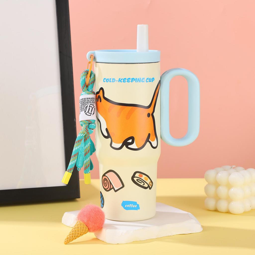 Tazza Termica con Cannuccia in Acciaio Inossidabile 316, Design Cartone Animato, Grande Capacità, Ice Buster