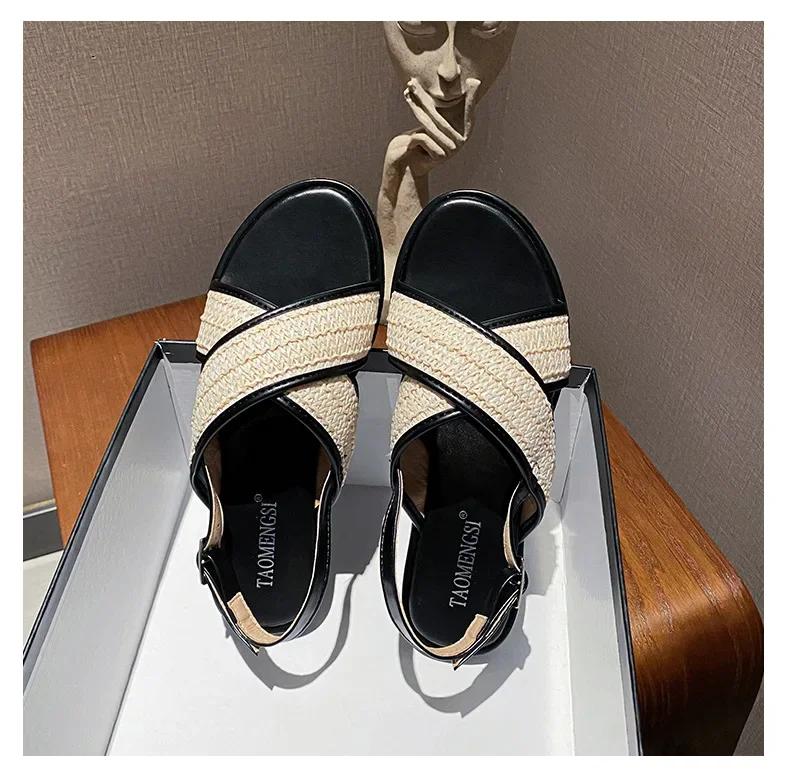 New Shoes for Women Summer Fashion Knit Sandals Girl Simple Designer Outdoor Slipper Flat Casual Shoes Big Size