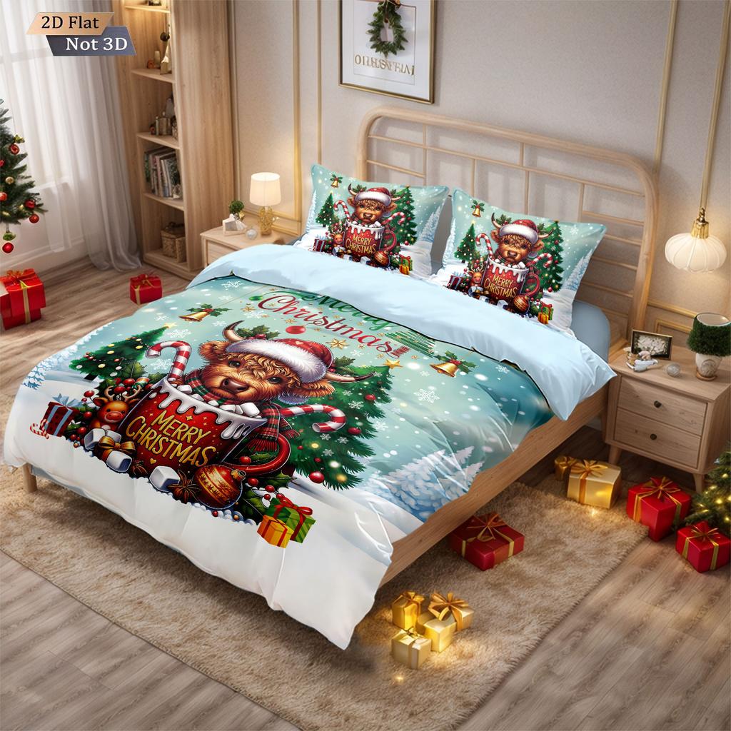3 st present highland cattle tryck kärnlöst sängklädesset multi storlek sovrum påslakan dekoration mjuk maskintvättbar